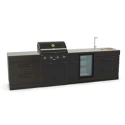 GRLLR Outdoor Kitchen 4 Burner Gas BBQ With Sink | Fridge | Storage