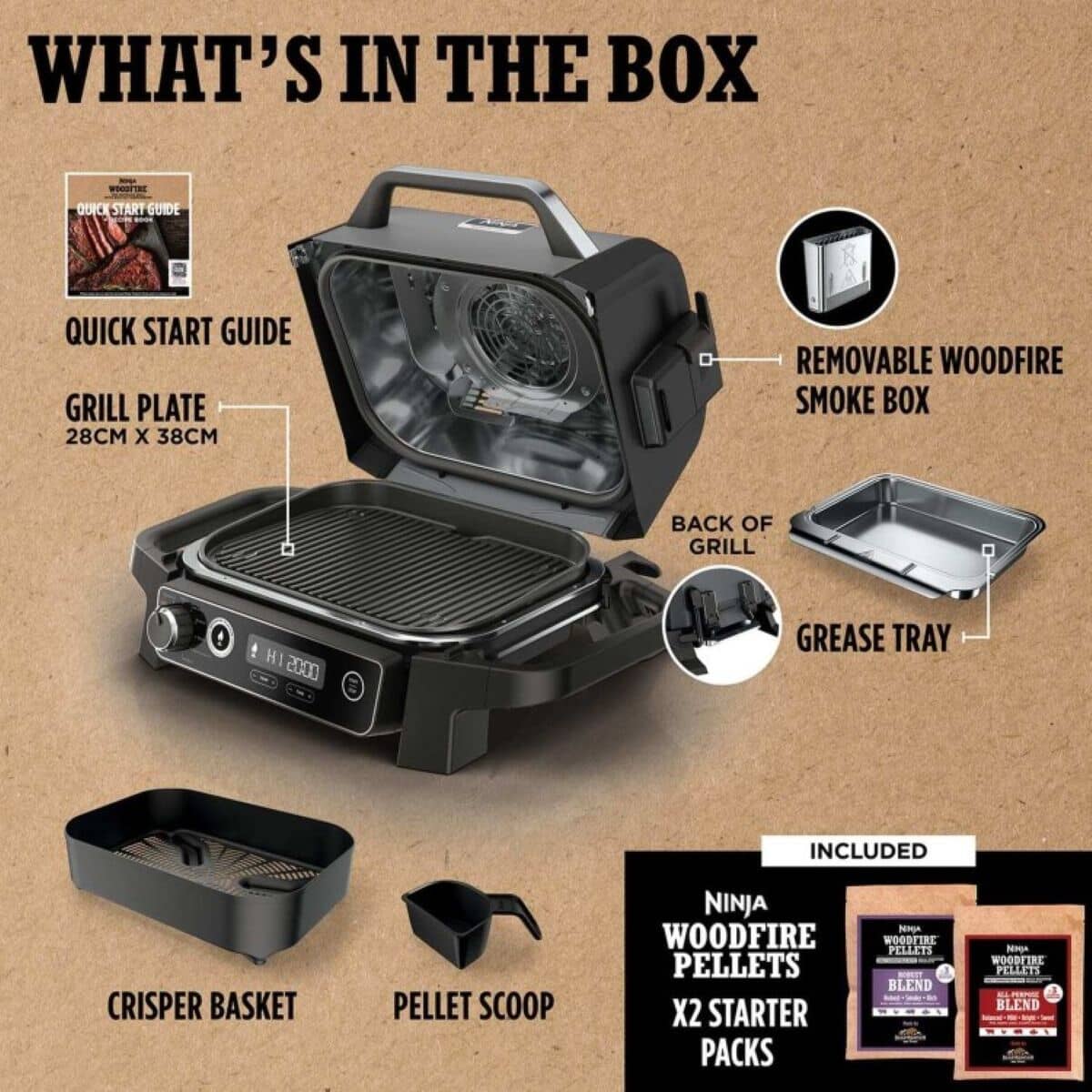 Ninja Woodfire Electric BBQ Grill And Smoker Grey/ Black (OG701UK
