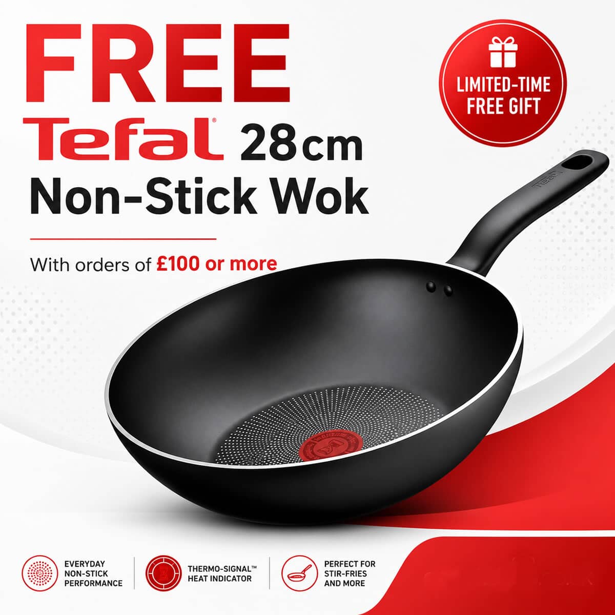 Free Tefal 28cm Wok with orders of �100 or more