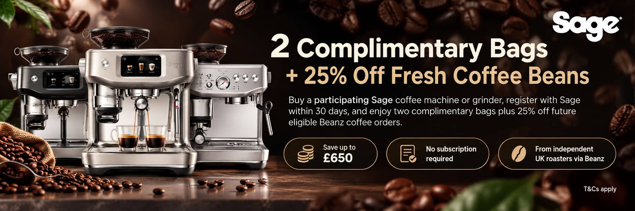 Sage Fast Track - two complimentary bags and 25% off fresh coffee beans
