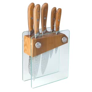 Denby 5 Piece Knife Block Set With Ash Wood And Glass