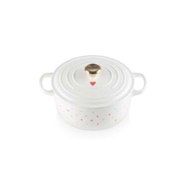 Le Creuset Cast Iron Hearts Round Casserole With Light Gold Knob
