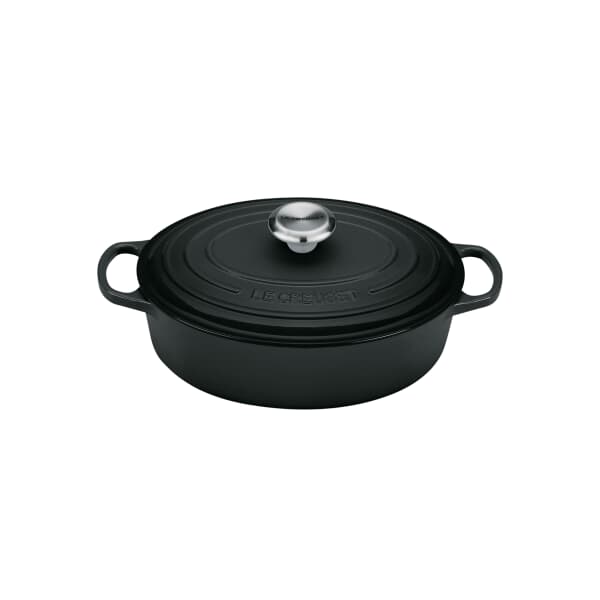 Le Creuset Signature Cast Iron 27cm Oval Shallow Casseole Satin Black