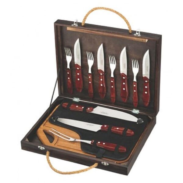 Tramontina Churrasco 13 Piece BBQ Set In Case - Dark Wood