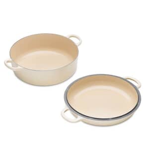 Le Creuset Cast Iron 26cm Shallow Casserole With Multifunctional Lid Almond