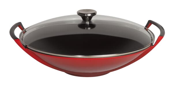 Le Creuset Cast Iron Wok with Glass Lid Cerise