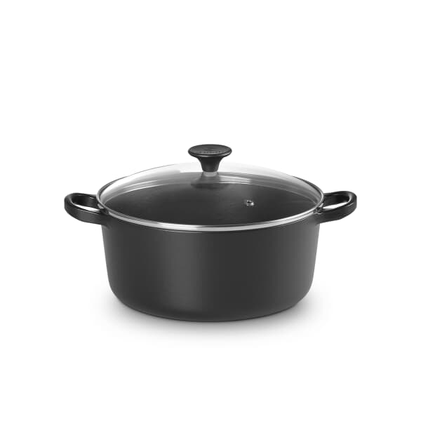 Le Creuset Cast Iron 22cm Round Casserole With Glass Lid Satin Black