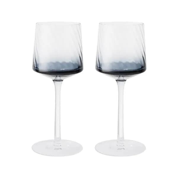 Denby Fluted Blue Wine Glass Set Of 2