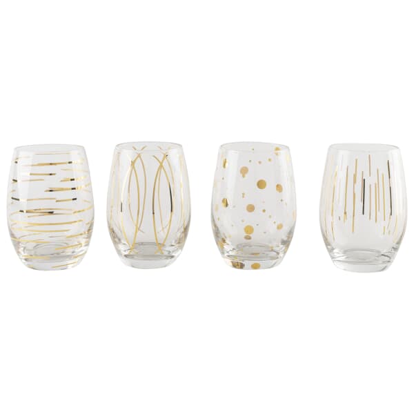 Mikasa Cheers Metallic Gold Set Of 4 Stemless 470 ml Wine Glasses