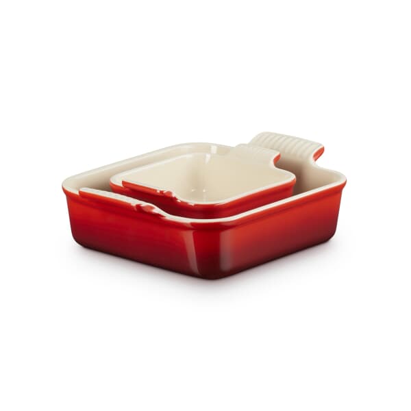 Le Creuset Stoneware Set Of 2 Heritage Square Dishes Cerise