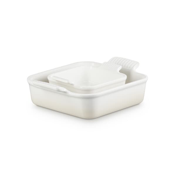 Le Creuset Stoneware Set Of 2 Heritage Square Dishes Meringue