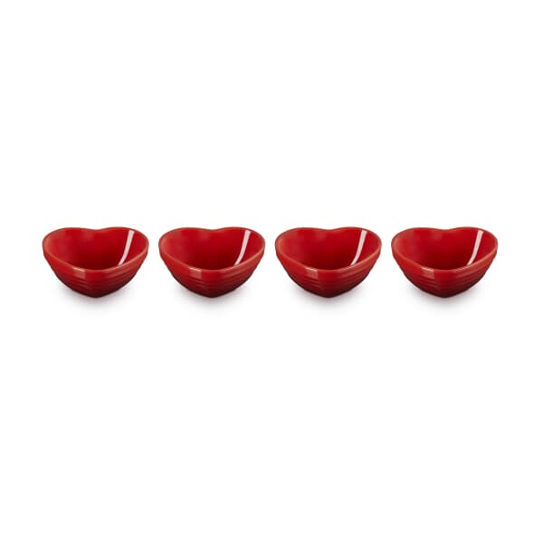 Le Creuset Stoneware Set Of 4 Mini Heart Bowls Cerise