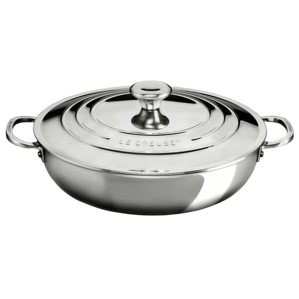 Le Creuset Signature Stainless Steel 30cm Uncoated Shallow Casserole + Lid