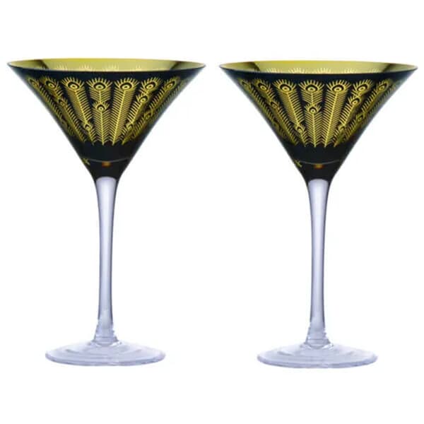 Artland Set of 2 Midnight Peacock Cocktail Glasses