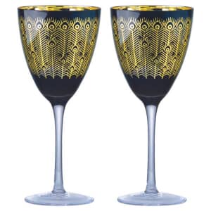 Artland Set of 2 Midnight Peacock Wine Glasses