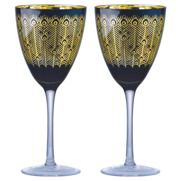 Artland Set of 2 Midnight Peacock Wine Glasses