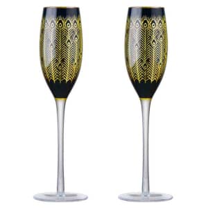 Artland Set of 2 Midnight Peacock Champagne Flutes