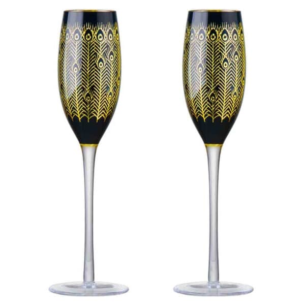 Artland Set of 2 Midnight Peacock Champagne Flutes