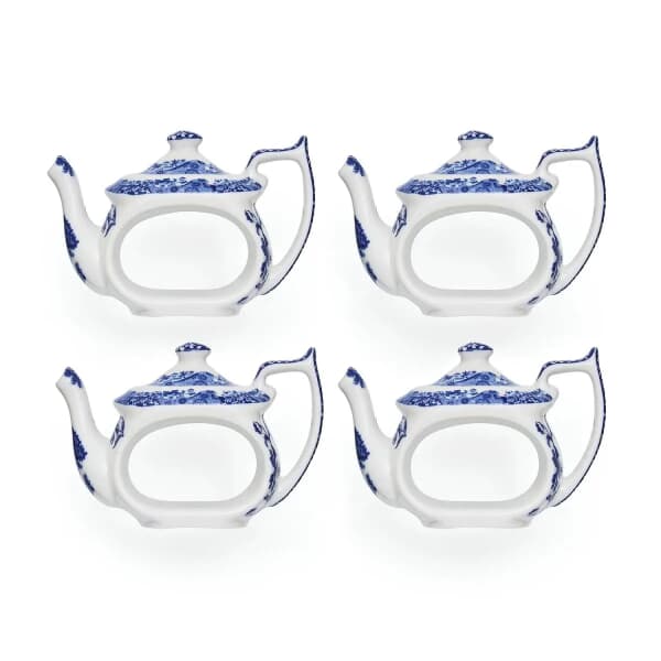 Spode Blue Italian - Teapot Shape Napkin Rings Set Of 4