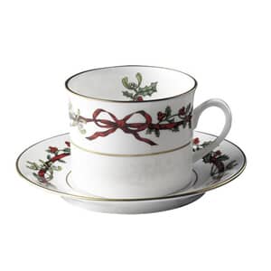 Royal Worcester Holly Ribbons - Tea Cup And Saucer (straight sided)