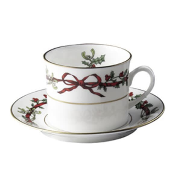 Royal Worcester Holly Ribbons - Tea Cup And Saucer (straight sided)