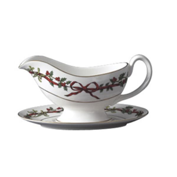 Royal Worcester Holly Ribbons - Sauce Boat And Stand