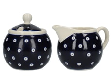 London Pottery Sugar and Creamer Set Blue and White Circle