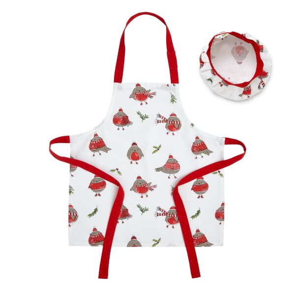 Catherine Lansfield Christmas Robins Kids Apron and Hat Set