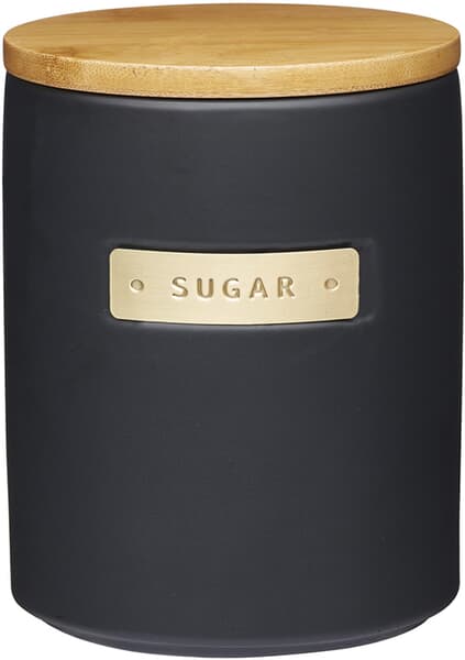 MasterClass Stoneware and Brass Effect Sugar Container with Airtight Bamboo