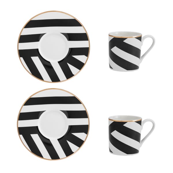 Mikasa Luxe Deco China Espresso Cup and Saucer Stripe Set of 2 100ml