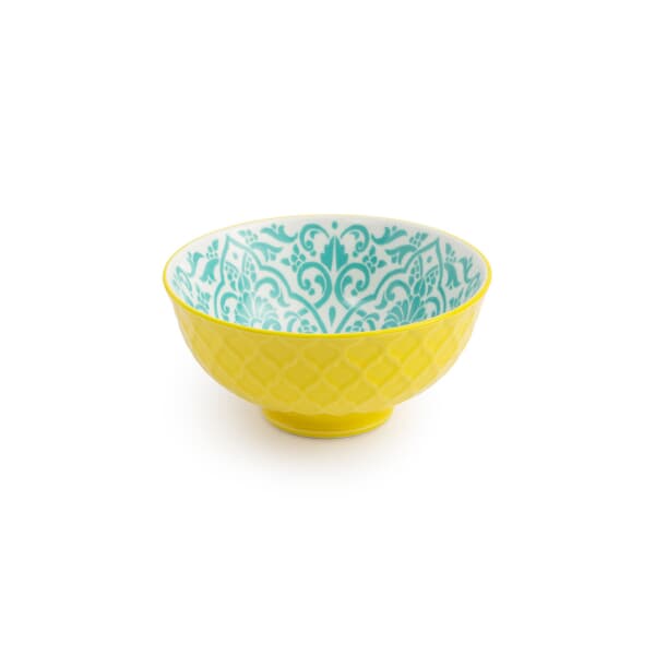 Mikasa Yellow and Blue Geometric Stoneware Nibble Bowl 12cm