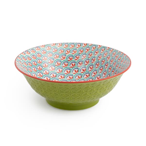 Mikasa Green and Blue Geometric Stoneware Ramen Bowl 21cm