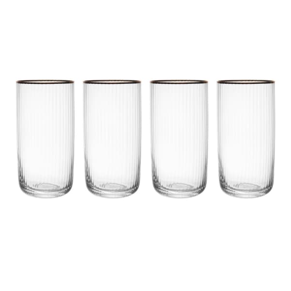 Mikasa Sorrento Ridged Crystal Highball Glasses Set of 4 510ml