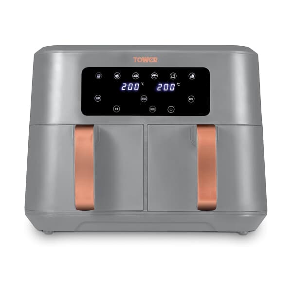 Tower Vortx 8.5L Dual Basket Air Fryer Digital Grey with Rose Trim