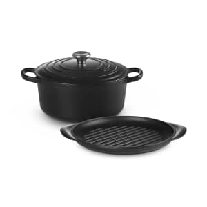 Le Creuset Cast Iron 2 Piece Set Satin Black (22cm Casserole and 25cm Grill