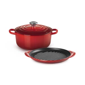Le Creuset Cast Iron 2 Piece Set Cerise (22cm Casserole and 25cm Grill)