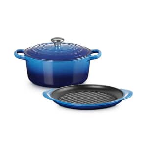 Le Creuset Cast Iron 2 Piece Set Azure (22cm Casserole and 25cm Grill)