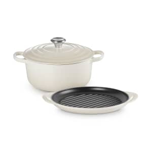 Le Creuset Cast Iron 2 Piece Set Meringue (22cm Casserole and 25cm Grill)