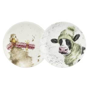 Wrendale Christmas Coupe Plates - Duck And Cow