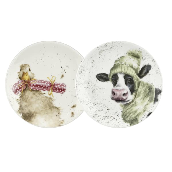Wrendale Christmas Coupe Plates - Duck And Cow