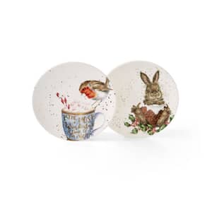 Wrendale Christmas Coupe Plates - Robin And Bunny