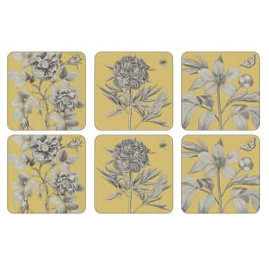 Portmeirion Pimpernel - Etchings And Roses Yellow Coasters Set Of 6