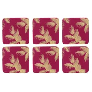 Sara Miller Etched Leaves Coasters Set of 6 Pink