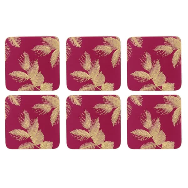 Sara Miller Etched Leaves Coasters Set of 6 Pink