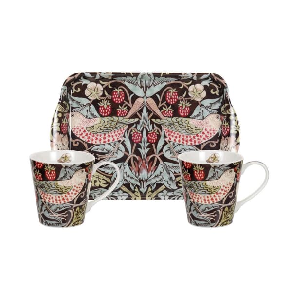 Spode The Original Morris and Co - Strawberry Thief Mug And Tray Set Brown