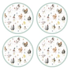 Wrendale Farmyard Feathers Round Placemats Set Of 4
