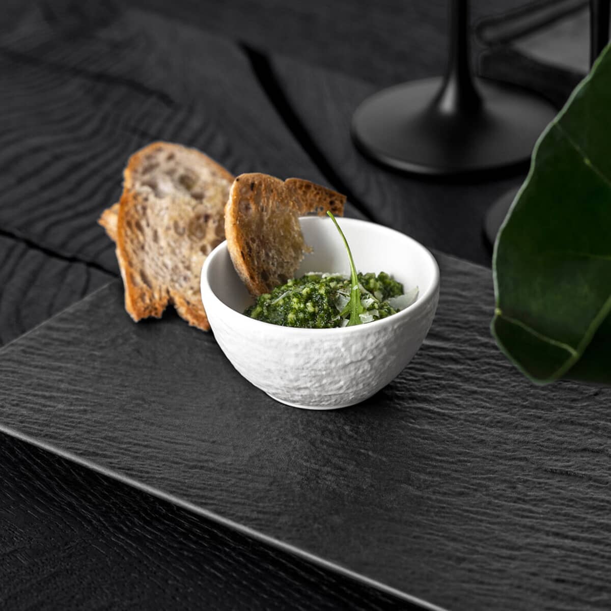Villeroy & Boch, Manufacture Rock 4-Piece Dip Bowl & Tray Set Villeroy & Boch, Manufacture Rock 4-Piece Dip Bowl & Tray Set