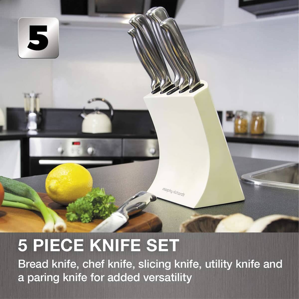 Morphy Richards 976033 Dune 5 Piece Knife Block, Sage Green