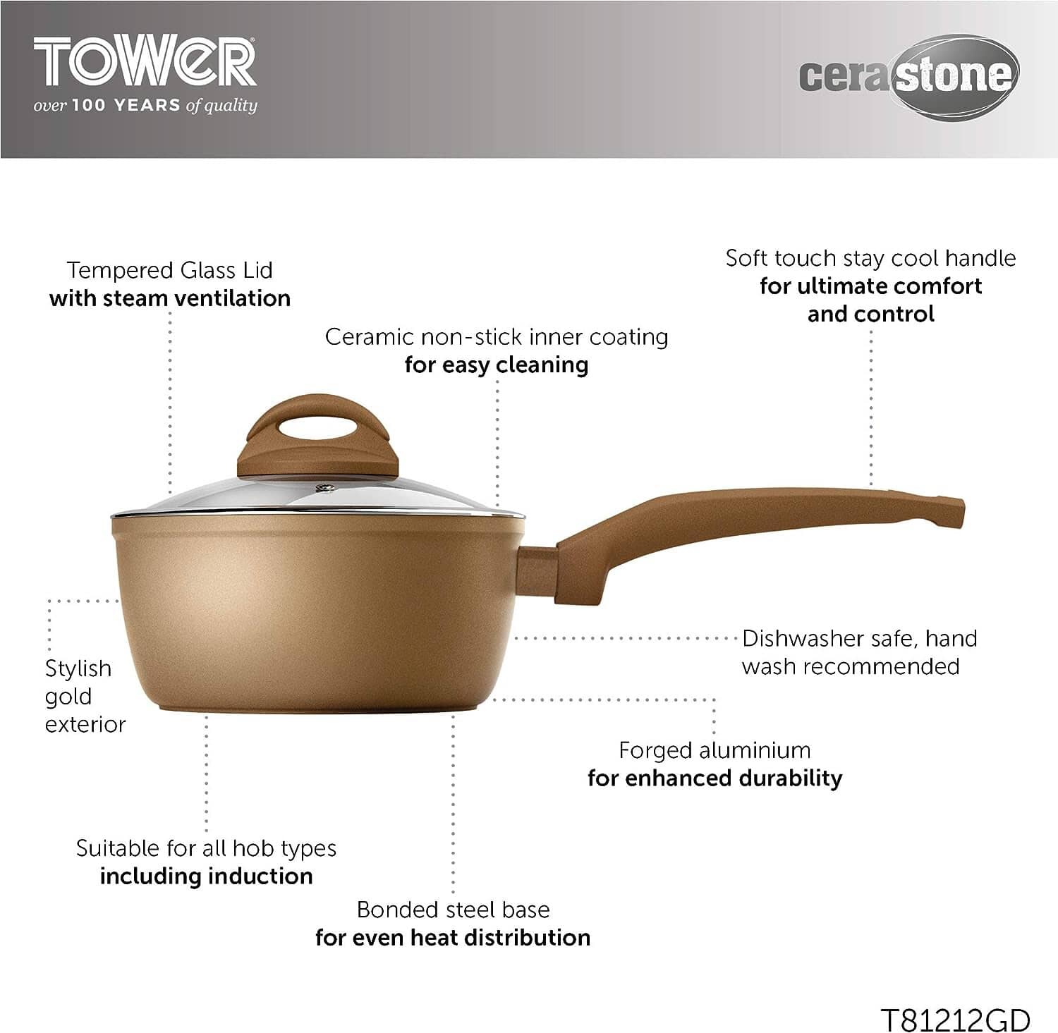 Tower Forged 3 Piece Pan Set Gold - (T81212GD) - eCookshop