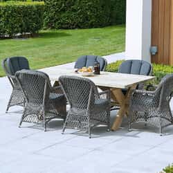 Alexander Rose Monte Carlo Grey 6 Seat Rectangular Dining Set with Pine Farmers Table 190cm x 100cm